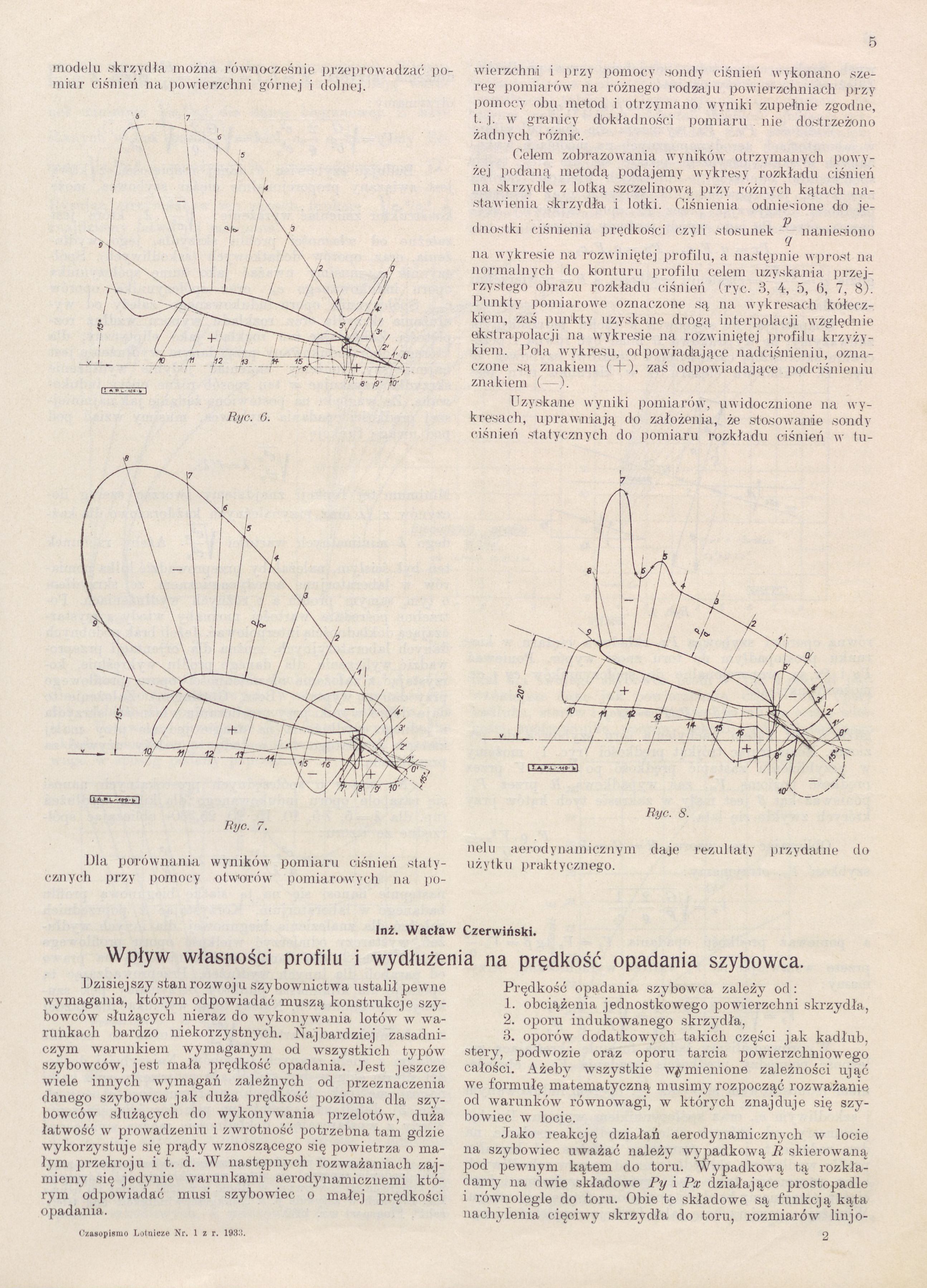 Czerwiński W. Wplyw własności profilu i wydłużenia na prędkość opadania szybowca