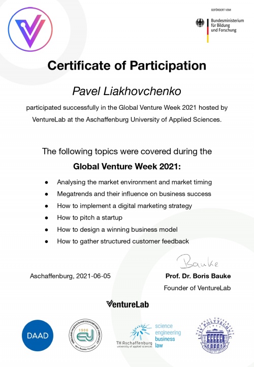 Pavel Liakhovchenko Certificate of Participation Global Venture Week page-0001.jpg